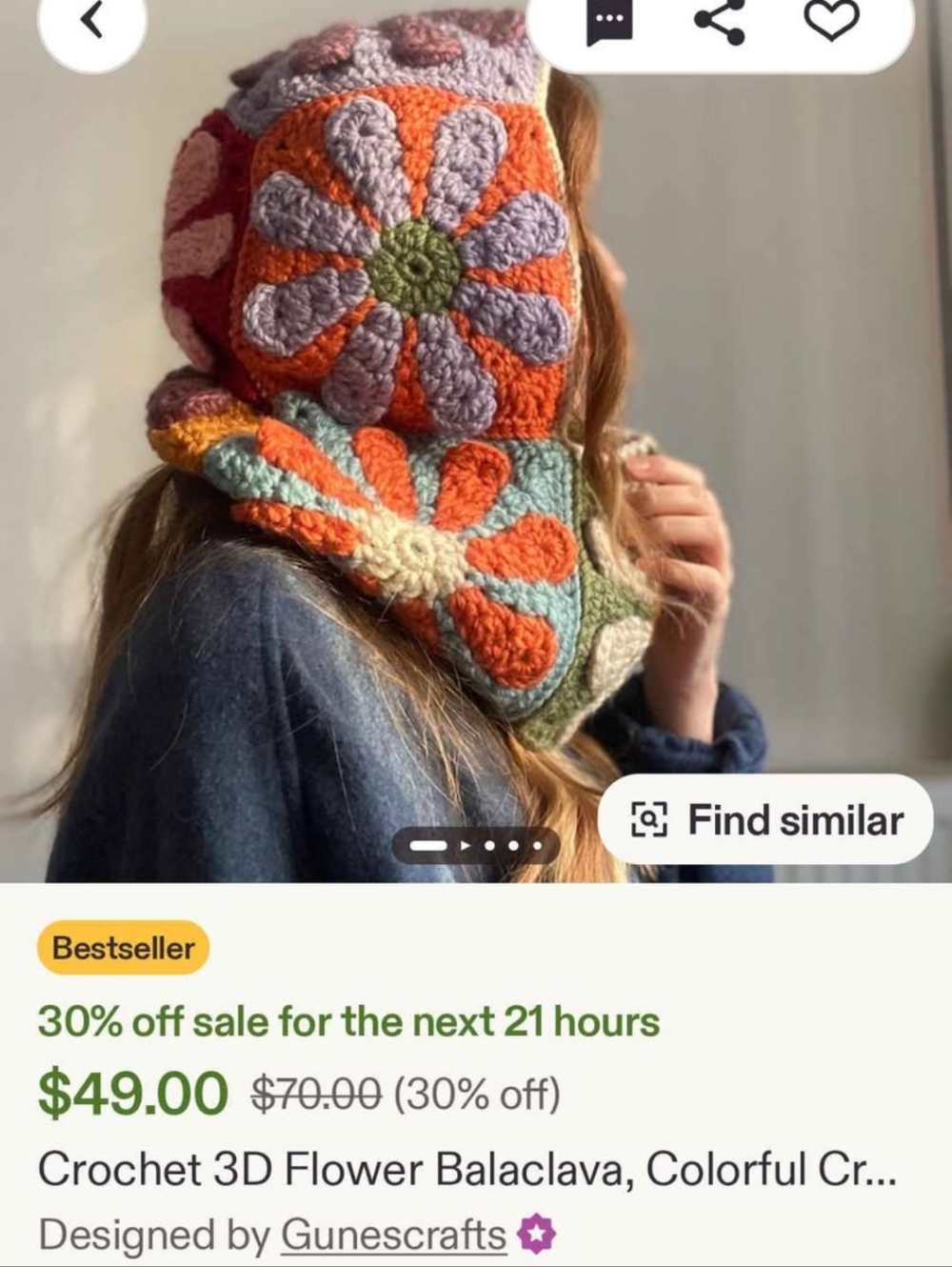 Gunescrafts Crochet 3D Flower Balaclava - Orange, Lavender, Green